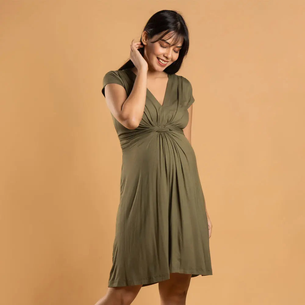Block Hop Olive Maternity Everyday Dress - Olive, Size - XXL