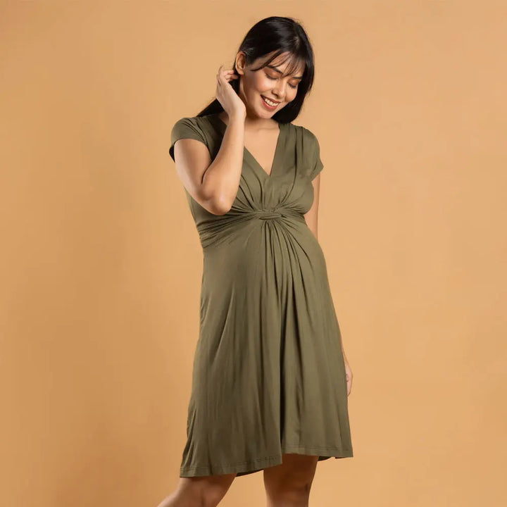 Block Hop Olive Maternity Everyday Dress - Olive, Size - XXL