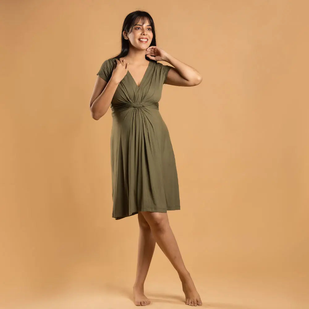 Block Hop Olive Maternity Everyday Dress - Olive, Size - XXL
