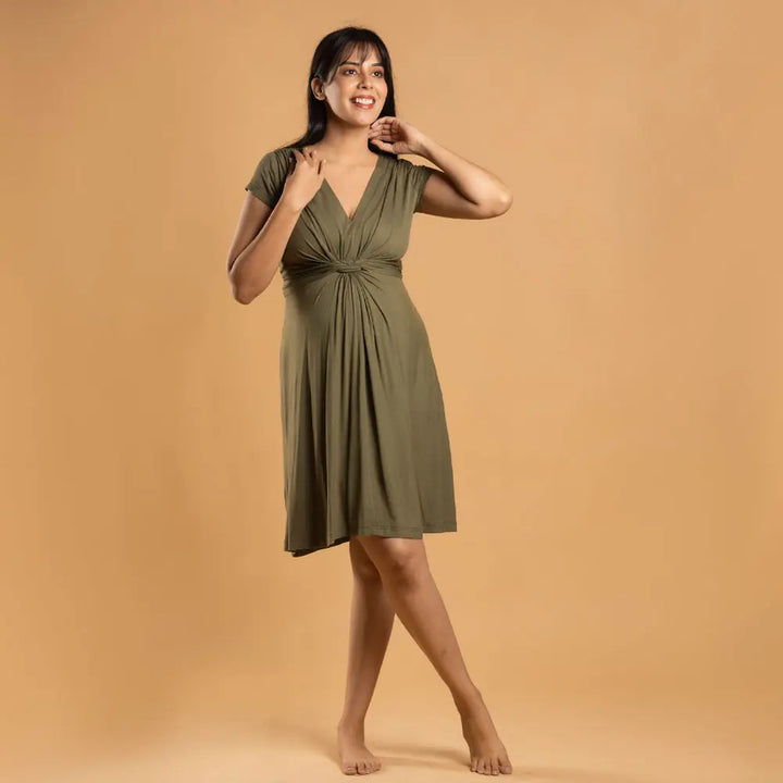 Block Hop Olive Maternity Everyday Dress - Olive, Size - XXL