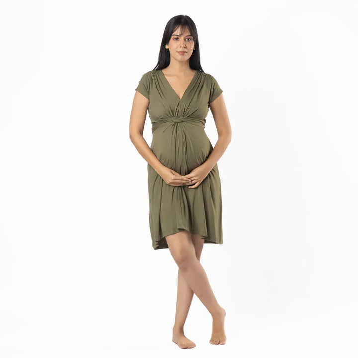 Block Hop Olive Maternity Everyday Dress - Olive, Size - XXXL