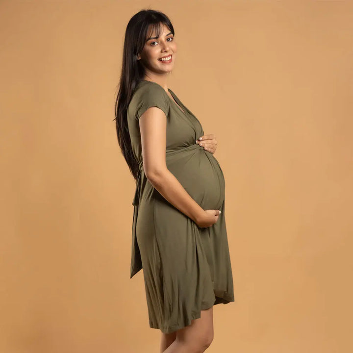 Block Hop Olive Maternity Everyday Dress - Olive, Size - XXL