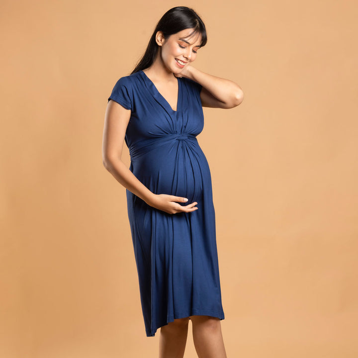 Block Hop Blue Maternity Everyday Dress - Blue, Size - XXL