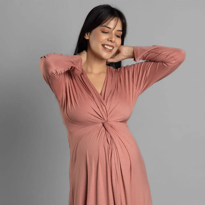 Block Hop Old Rose Knotted Dress - Old Rose, Size - XXL
