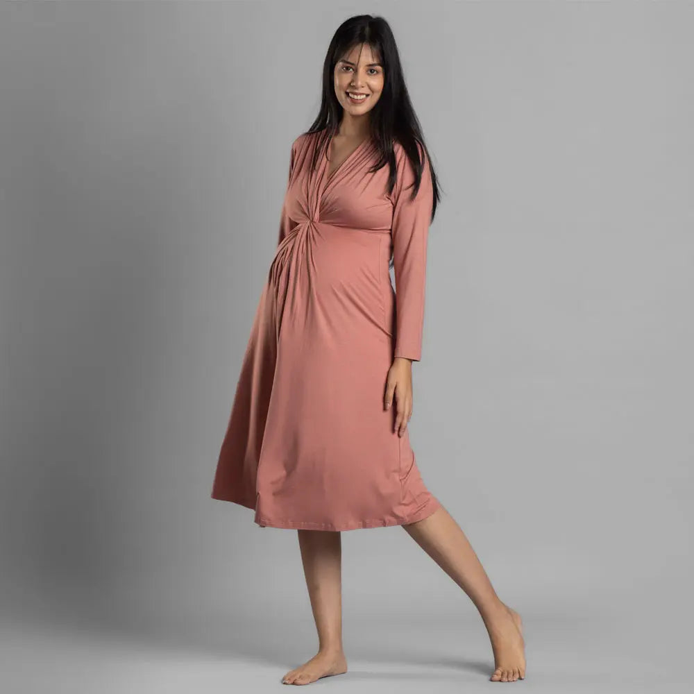 Block Hop Old Rose Knotted Dress - Old Rose, Size - XXL