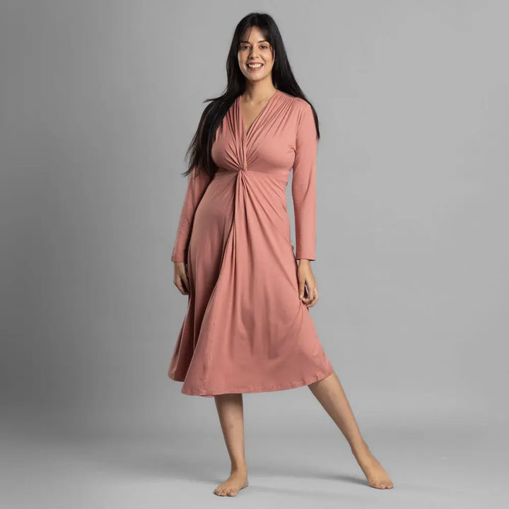 Block Hop Old Rose Knotted Dress - Old Rose, Size - XXL