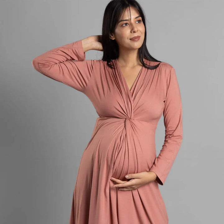 Block Hop Old Rose Knotted Dress - Old Rose, Size - XXL