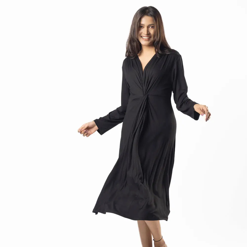 Block Hop Black Knotted Dress - Black, Size - XXXL