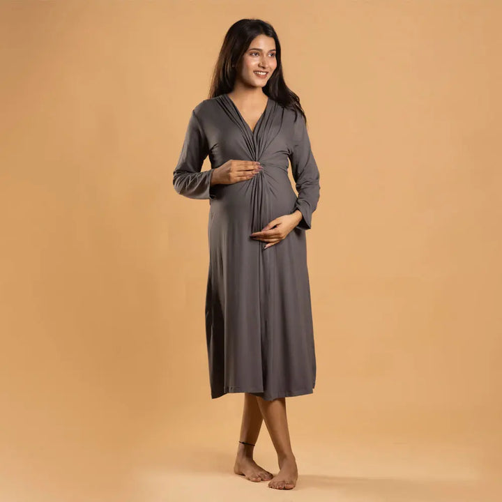 Block Hop Charcoal Grey Knotted Dress - Charcoal Grey, Size - XXL