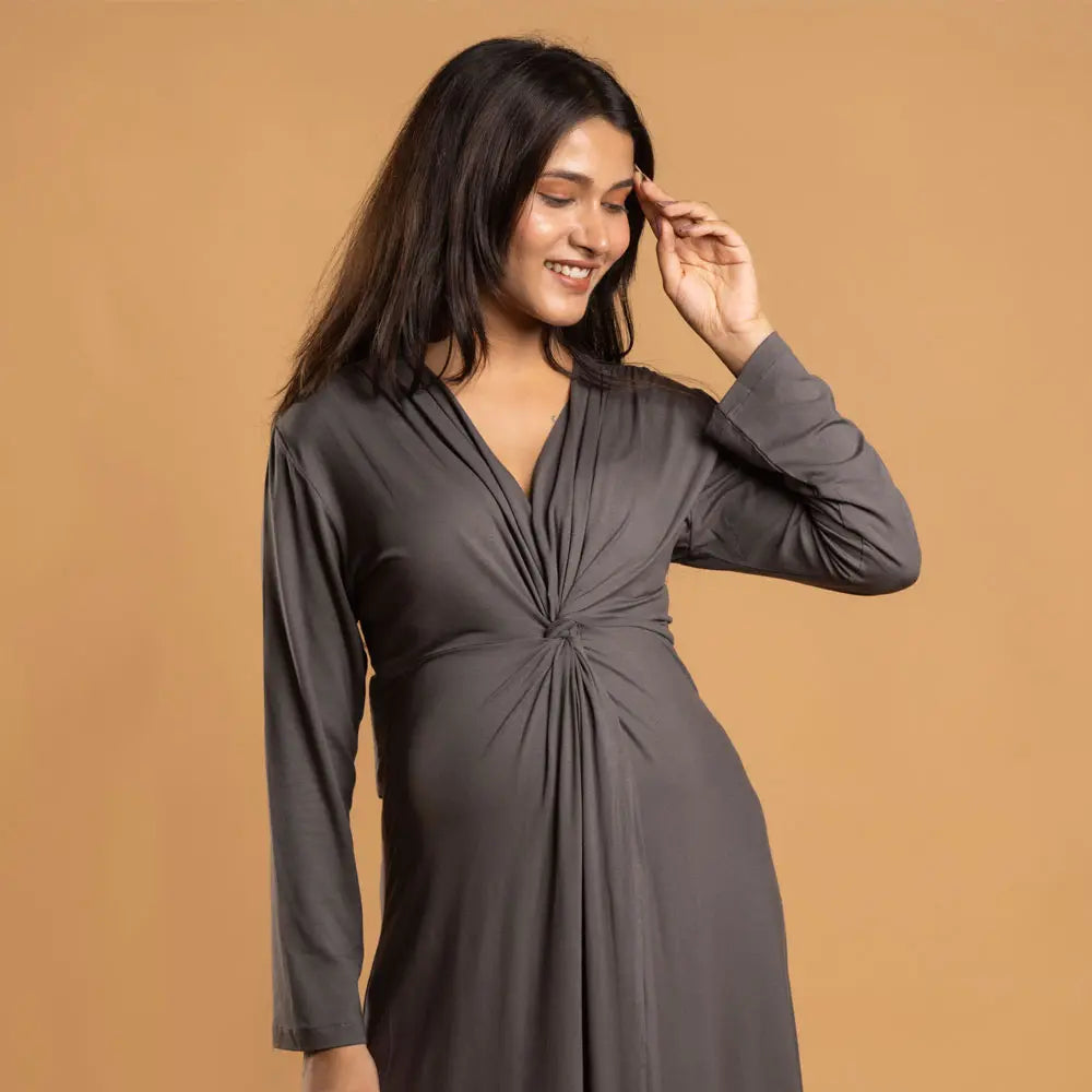 Block Hop Charcoal Grey Knotted Dress - Charcoal Grey, Size - XXL