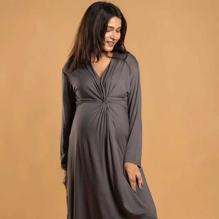 Block Hop Charcoal Grey Knotted Dress - Charcoal Grey, Size - XXL