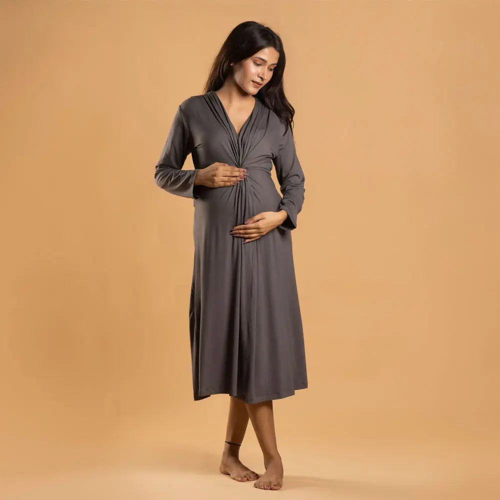 Block Hop Charcoal Grey Knotted Dress - Charcoal Grey, Size - XXL