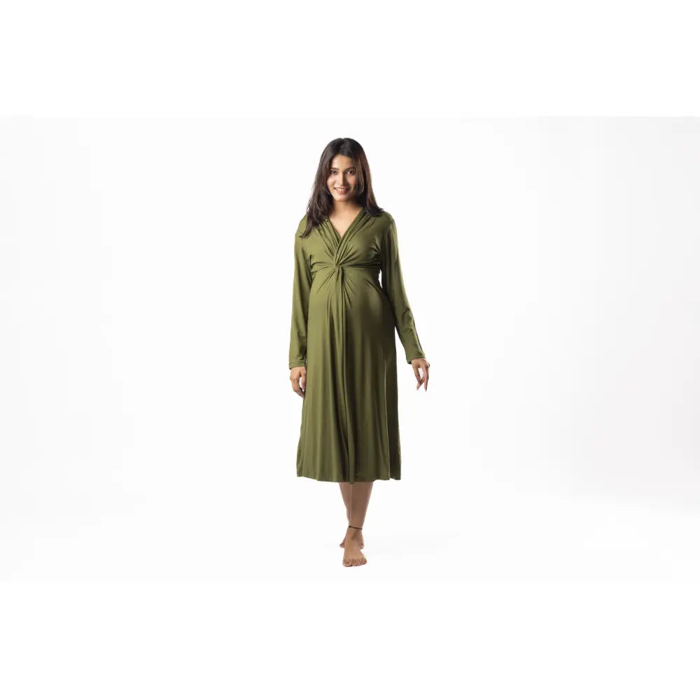Block Hop Olive Knotted Dress - Olive, Size - XXL