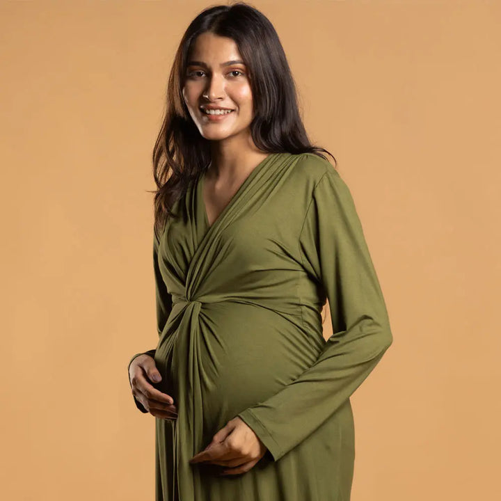 Block Hop Olive Knotted Dress - Olive, Size - XXL