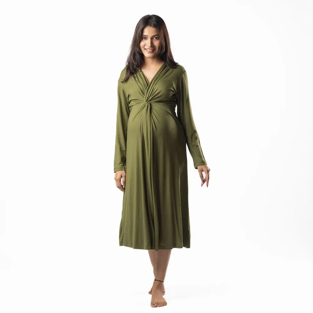 Block Hop Olive Knotted Dress - Olive, Size - XXL