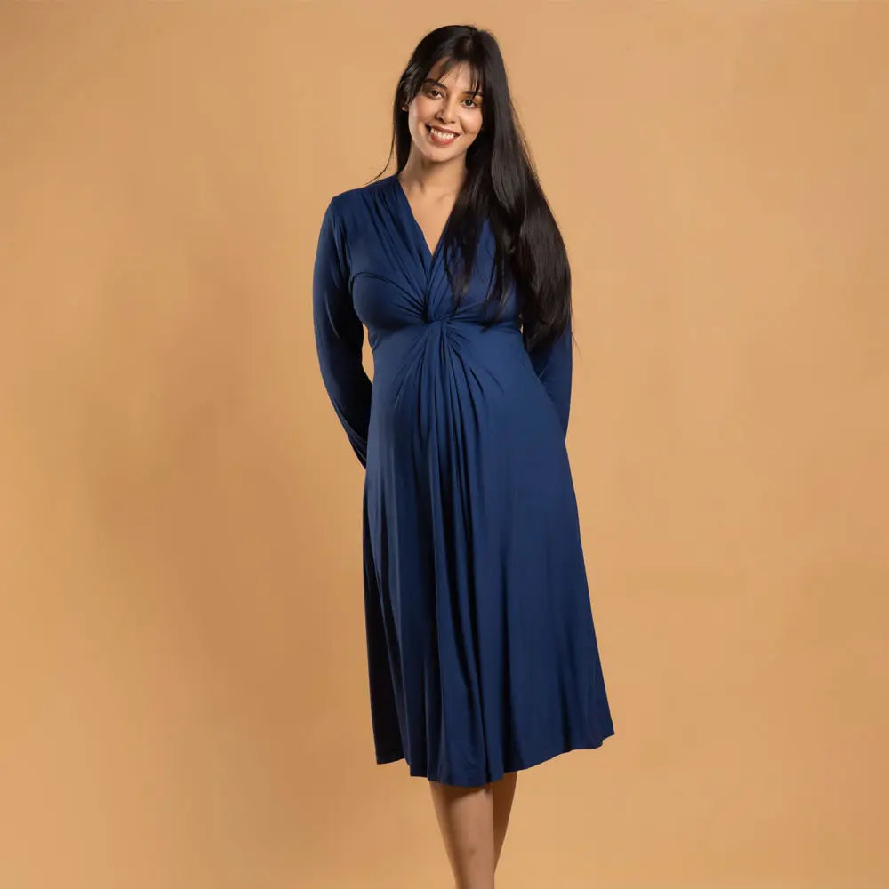 Block Hop Blue Knotted Dress - Blue, Size - XXXL