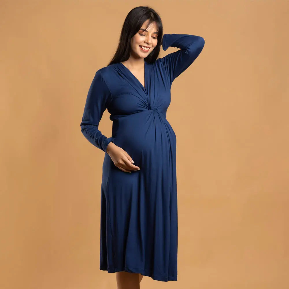 Block Hop Blue Knotted Dress - Blue, Size - XXXL