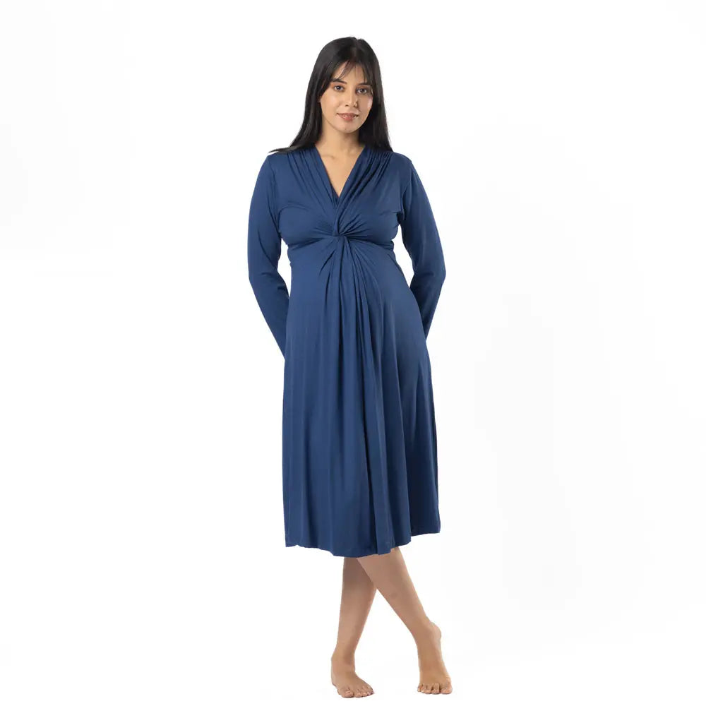 Block Hop Blue Knotted Dress - Blue, Size - XXXL