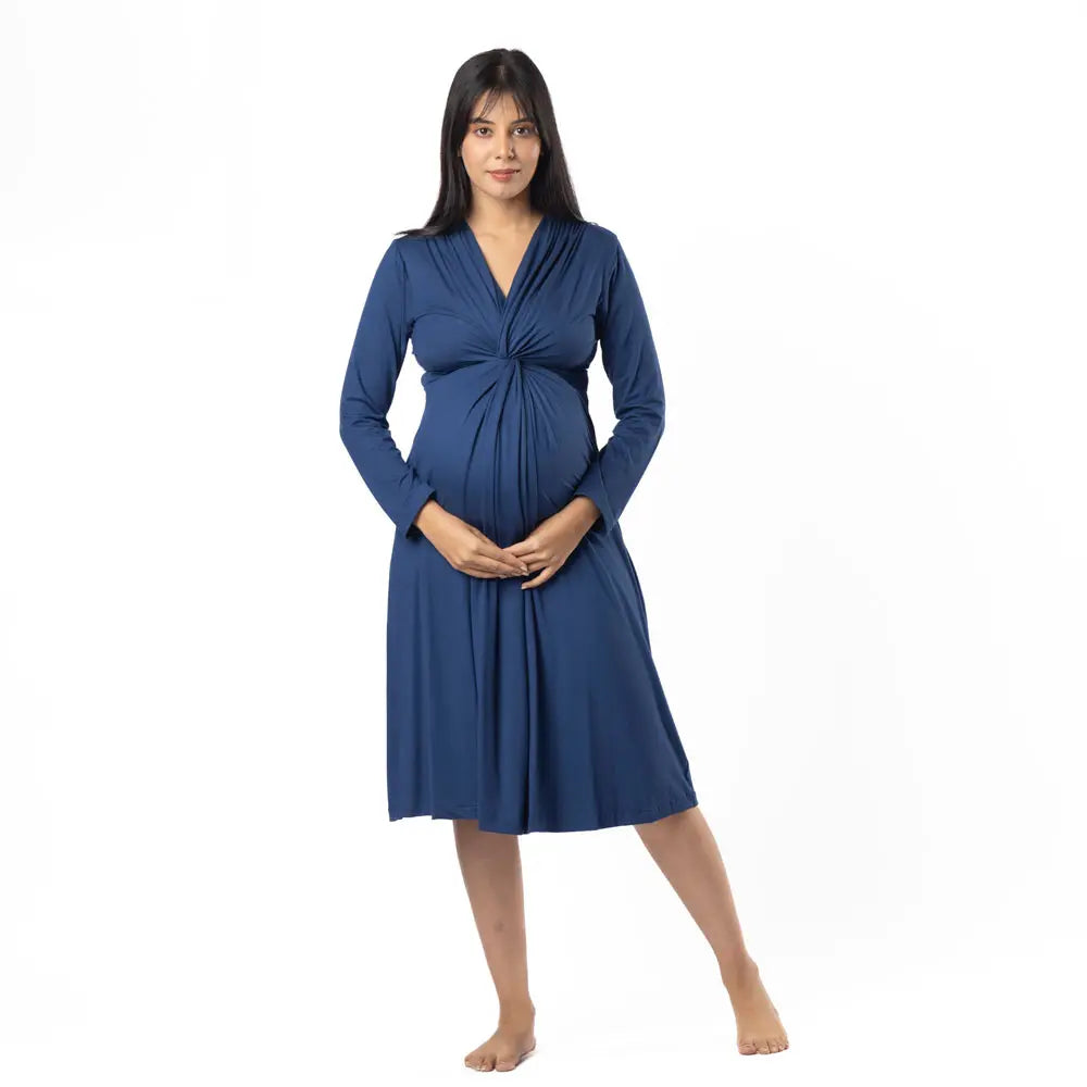 Block Hop Blue Knotted Dress - Blue, Size - XXXL