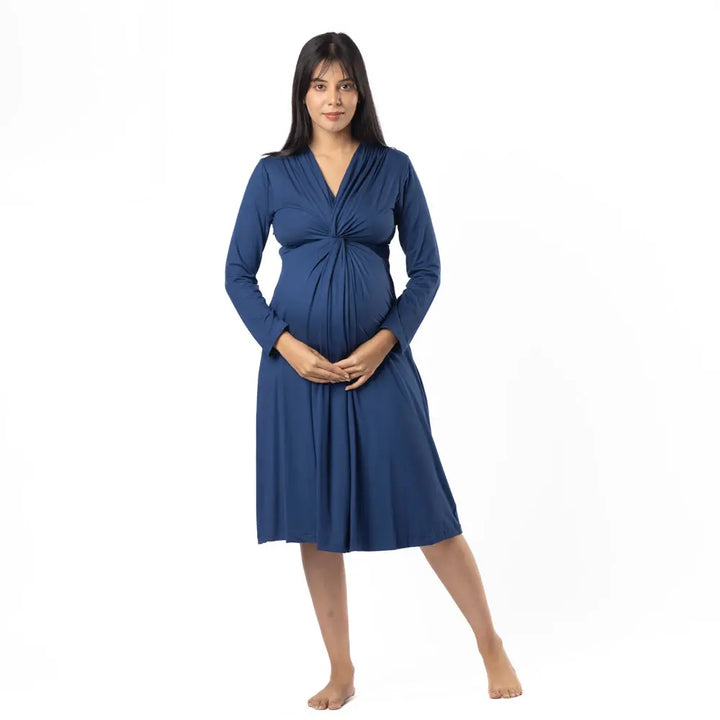 Block Hop Blue Knotted Dress - Blue, Size - XXXL