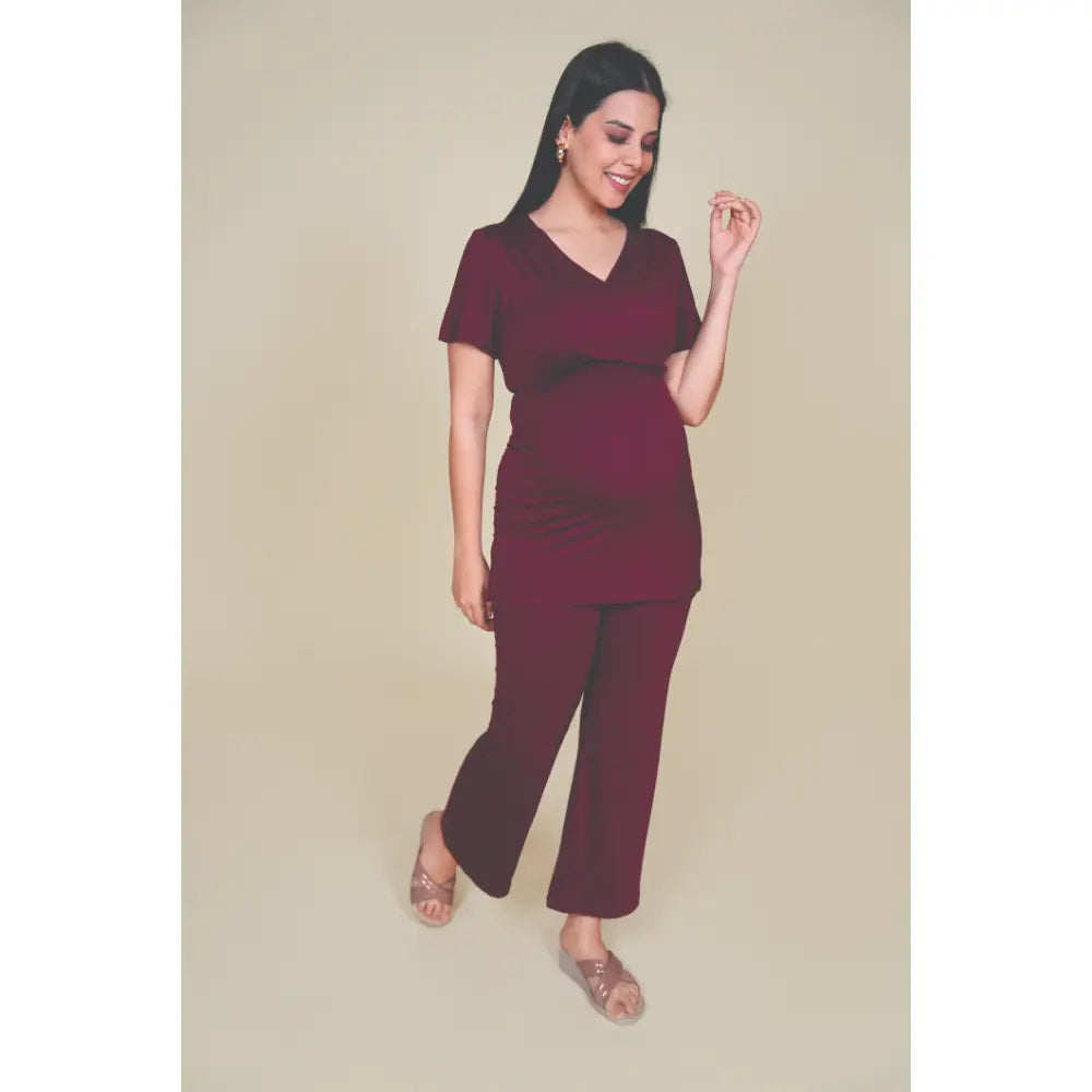 Block Hop Wine Co-Ord Set - Wine, Size - XXL
