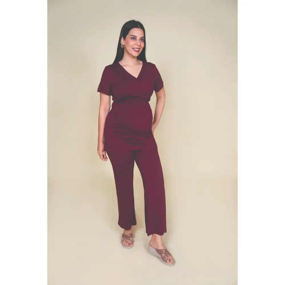 Block Hop Wine Co-Ord Set - Wine, Size - XXL
