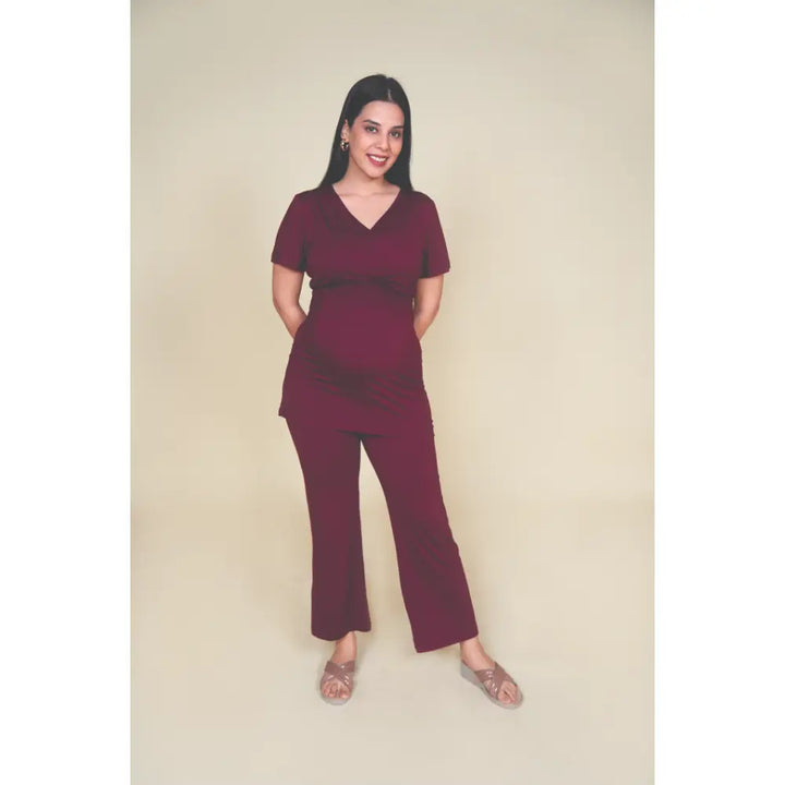 Block Hop Wine Co-Ord Set - Wine, Size - XXL
