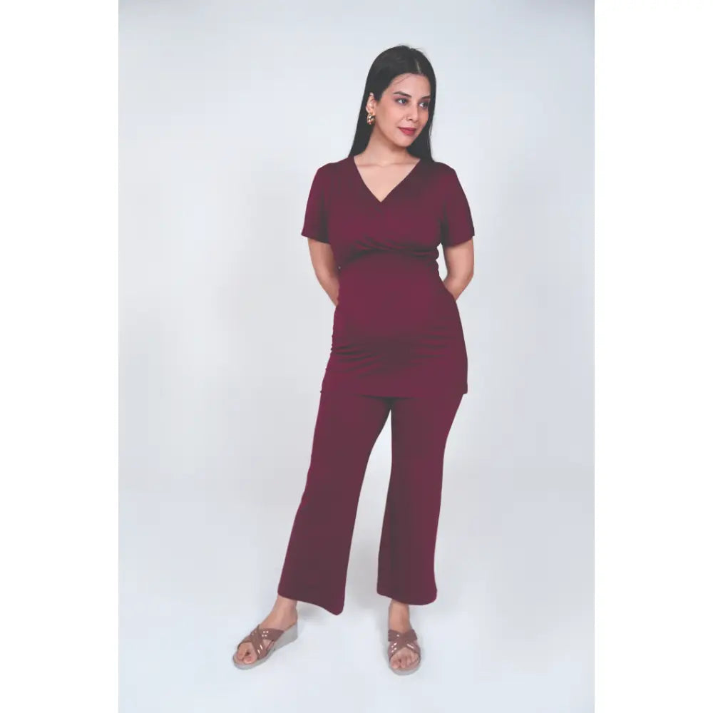 Block Hop Wine Co-Ord Set - Wine, Size - XXL