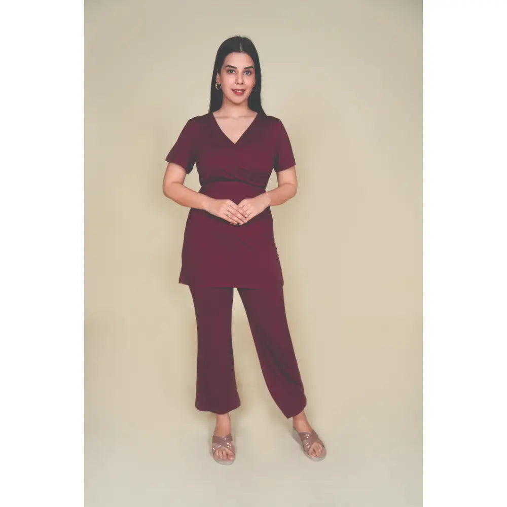 Block Hop Wine Co-Ord Set - Wine, Size - XXL