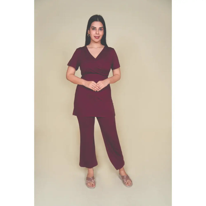 Block Hop Wine Co-Ord Set - Wine, Size - XXL