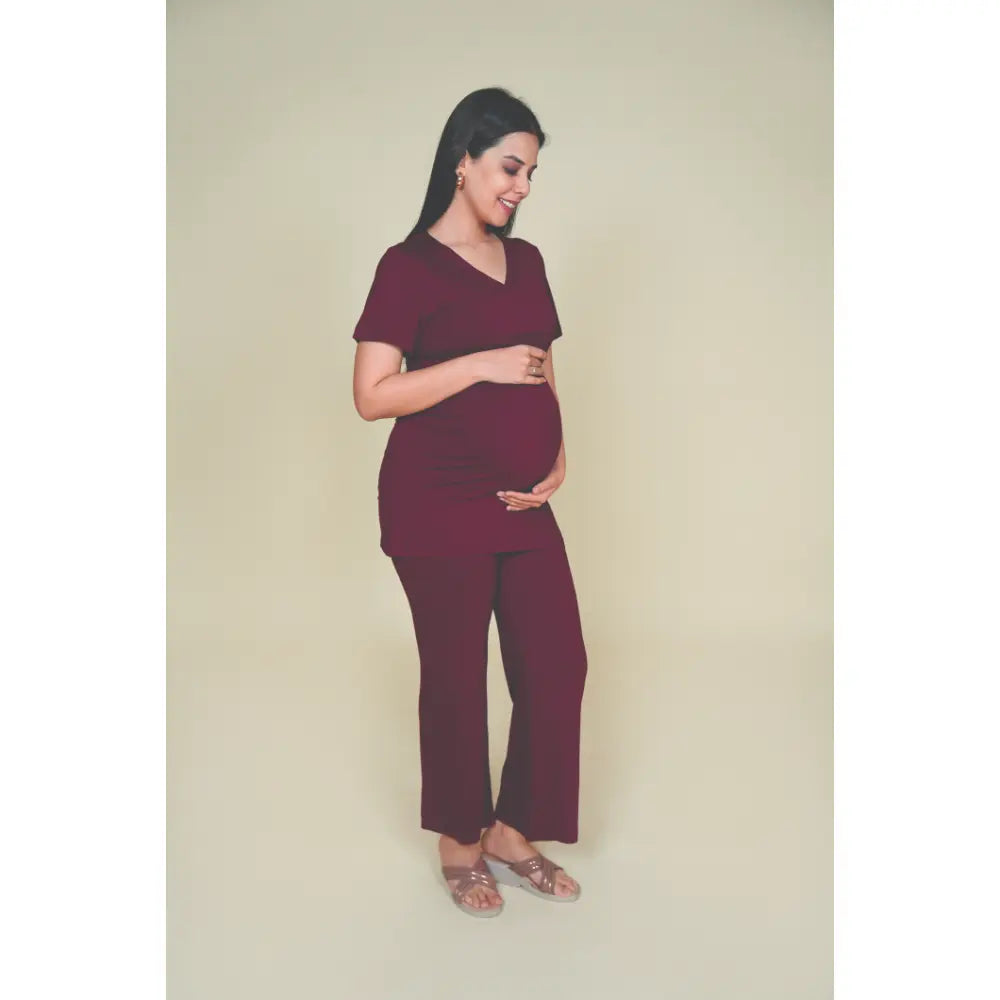 Block Hop Wine Co-Ord Set - Wine, Size - XXL
