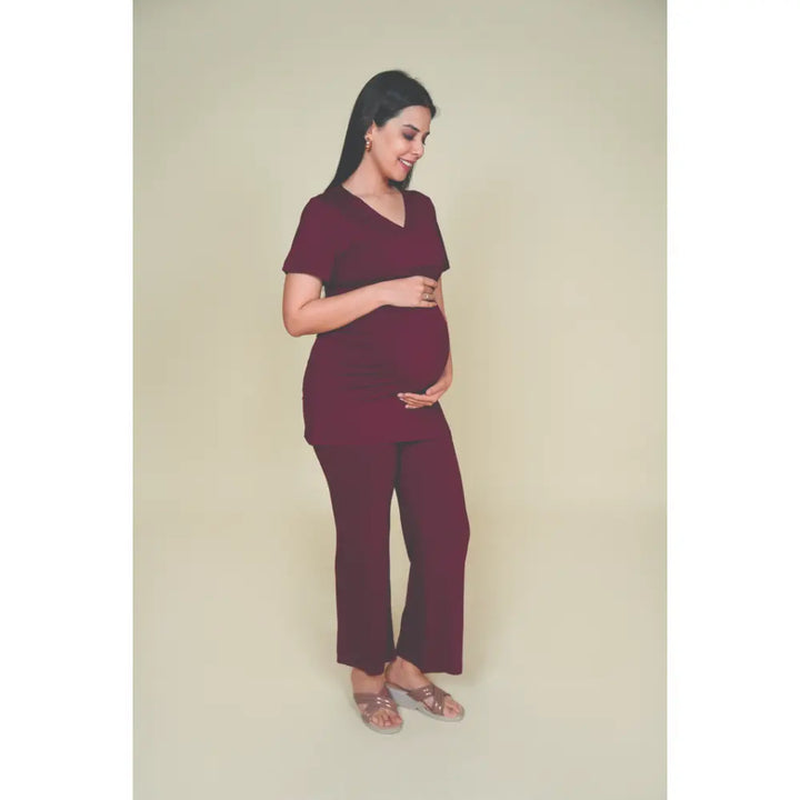 Block Hop Wine Co-Ord Set - Wine, Size - XXL