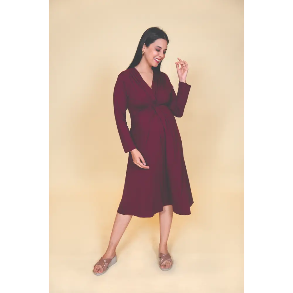 Block Hop Wine Knotted Dress - Wine, Size - XXXL