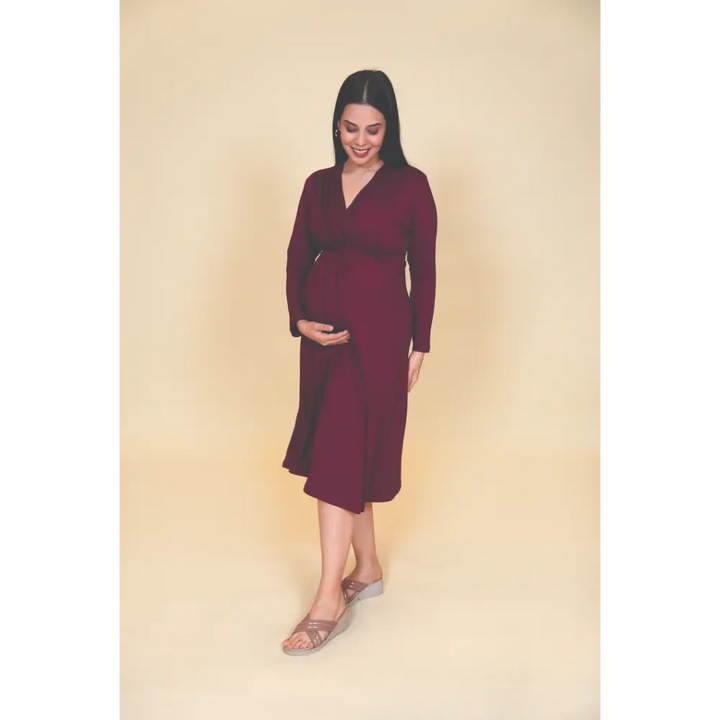 Block Hop Wine Knotted Dress - Wine, Size - S