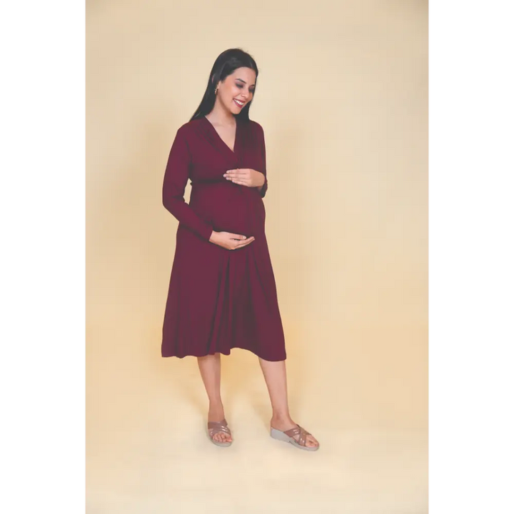 Block Hop Wine Knotted Dress - Wine, Size - M
