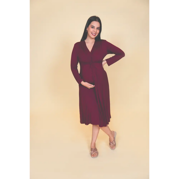 Block Hop Wine Knotted Dress - Wine, Size - XL