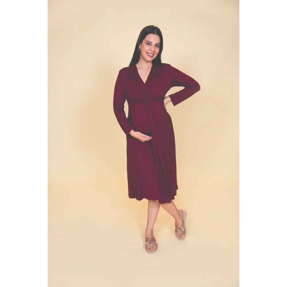 Block Hop Wine Knotted Dress - Wine, Size - M
