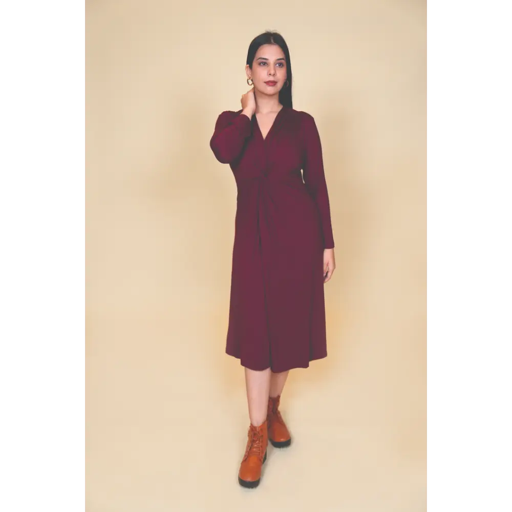 Block Hop Wine Knotted Dress - Wine, Size - XL
