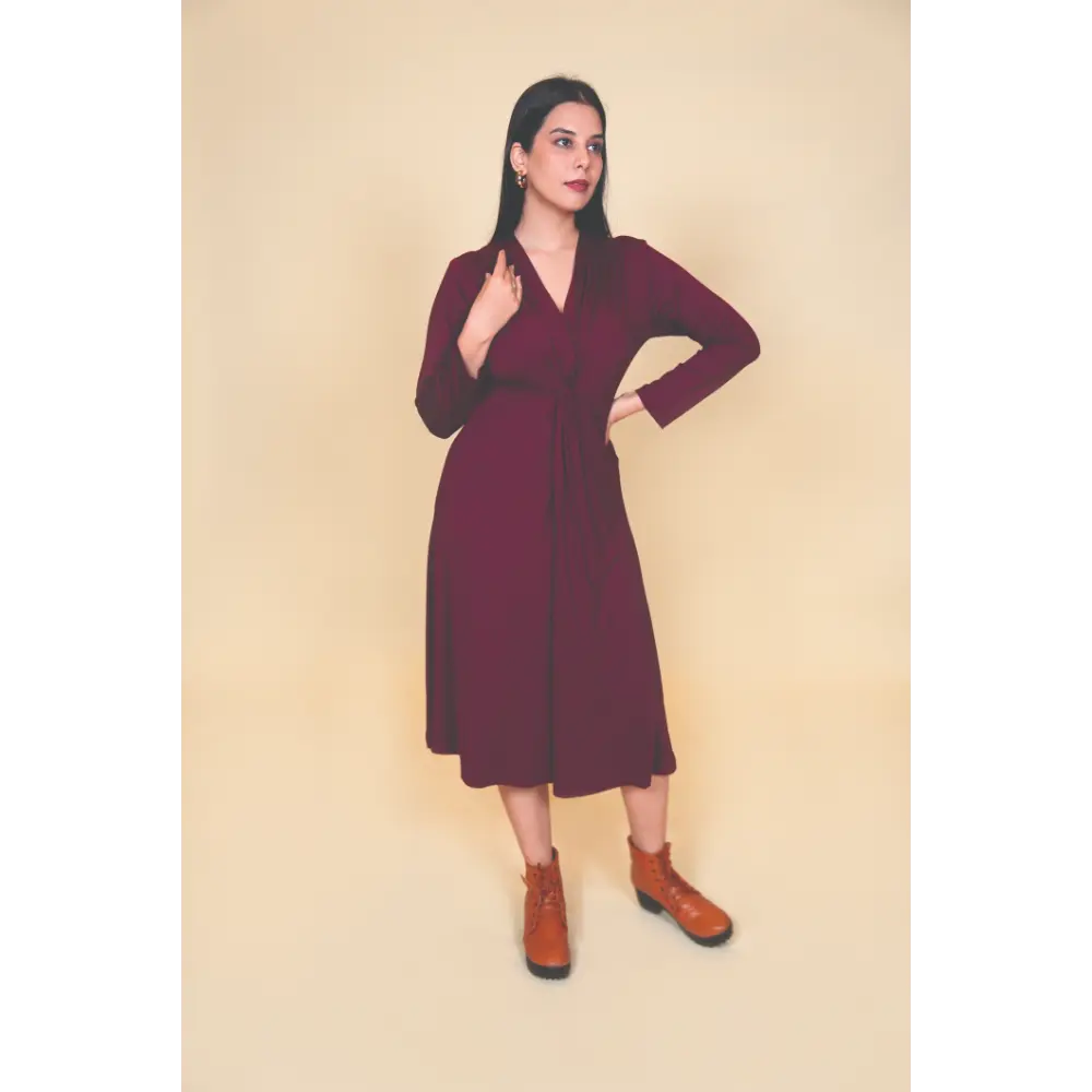 Block Hop Wine Knotted Dress - Wine, Size - XXXL