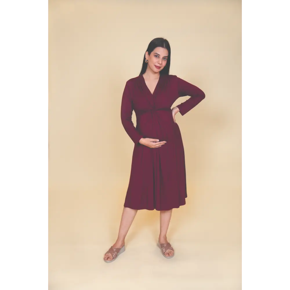 Block Hop Wine Knotted Dress - Wine, Size - S