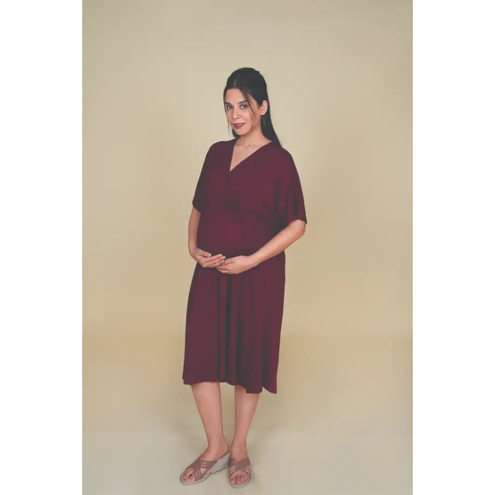Block Hop Wine Kaftan Dress - Wine, Size - S/M