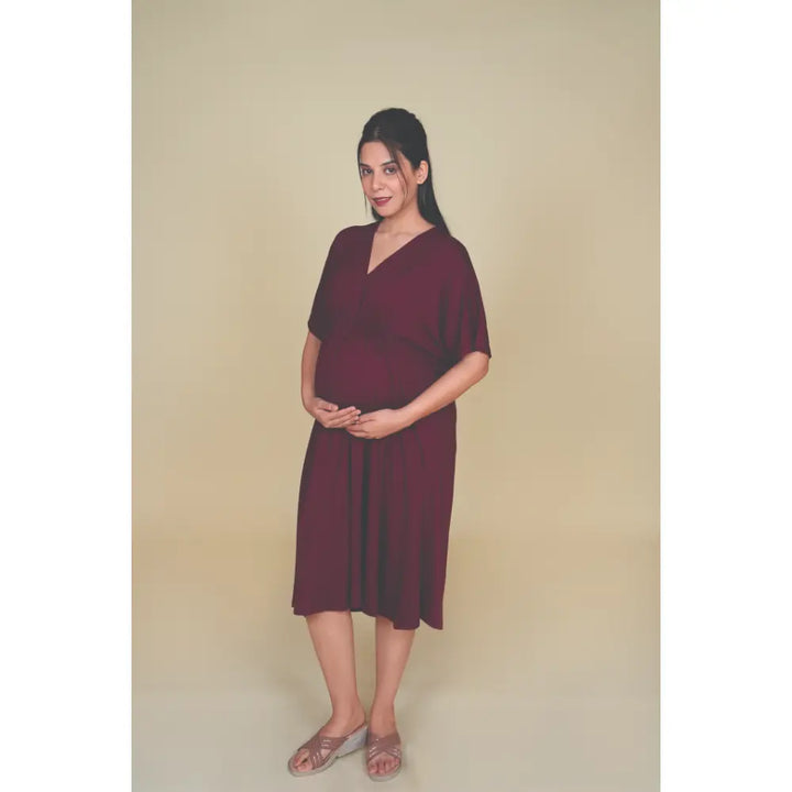 Block Hop Wine Kaftan Dress - Wine, Size - S/M