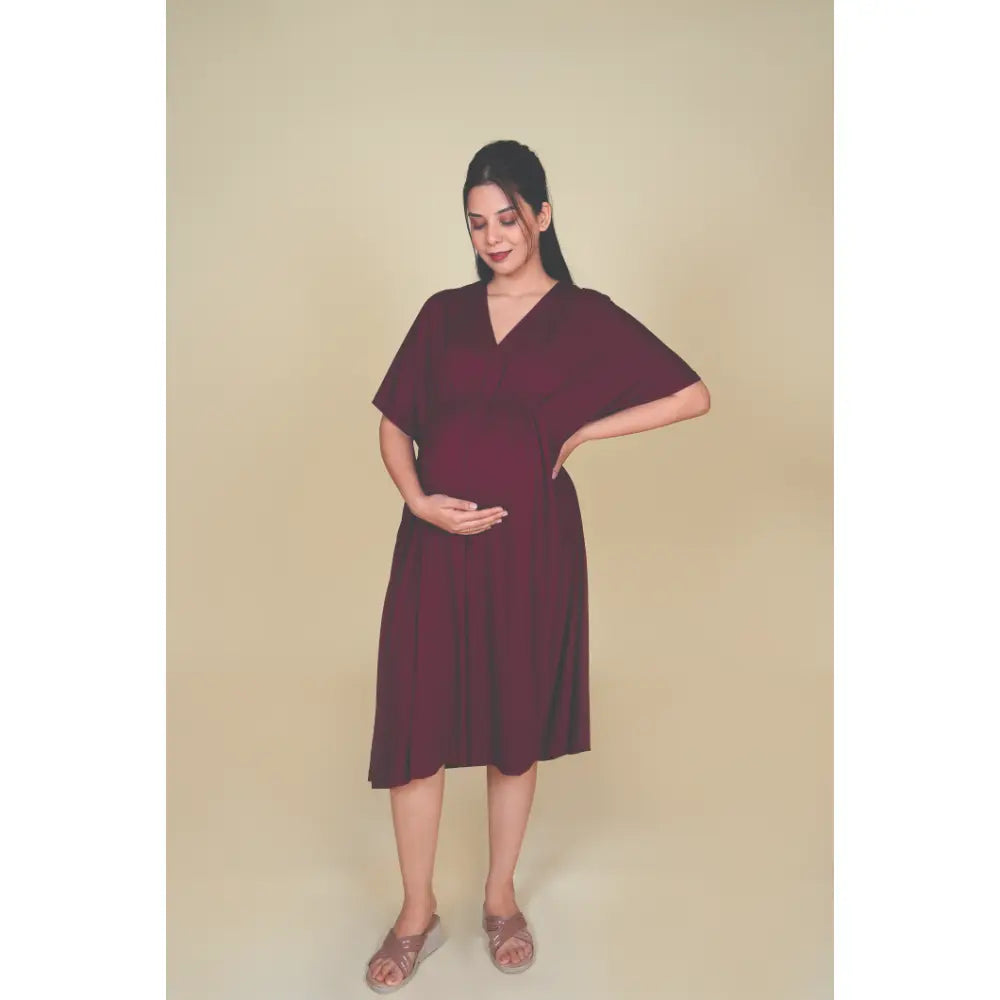 Block Hop Wine Kaftan Dress - Wine, Size - S/M