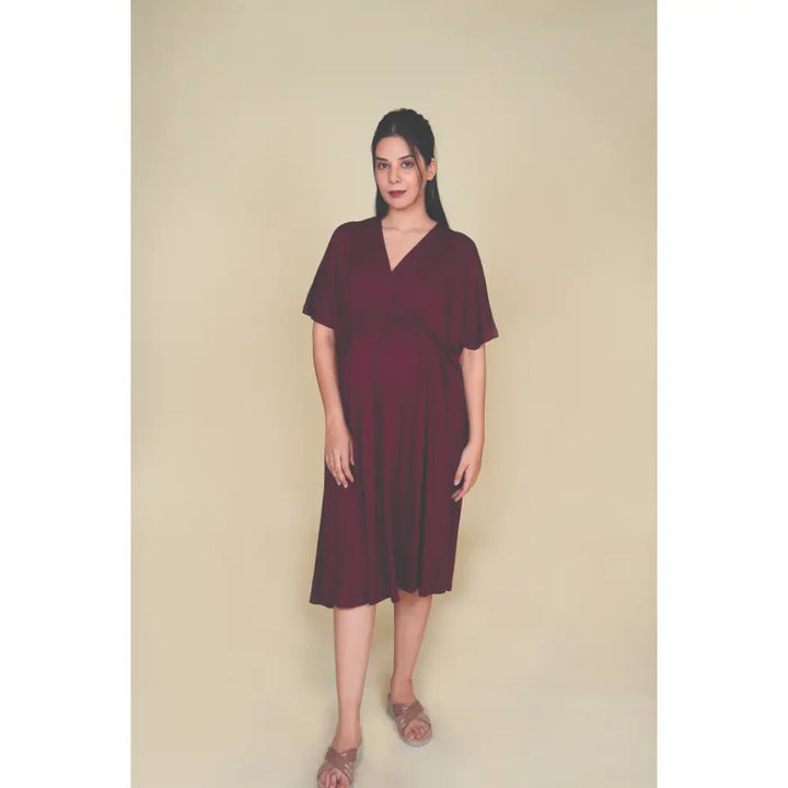 Block Hop Wine Kaftan Dress - Wine, Size - L/XL