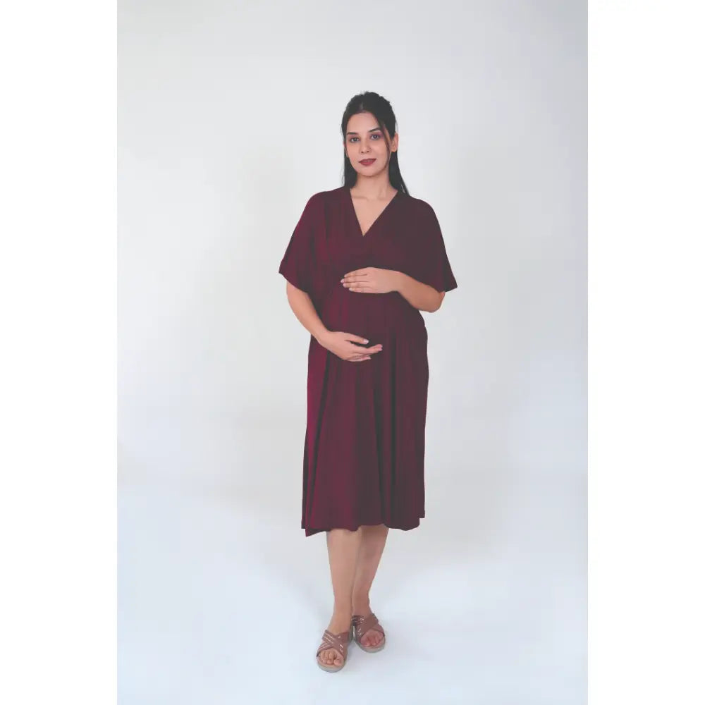 Block Hop Wine Kaftan Dress - Wine, Size - XXL/XXXL