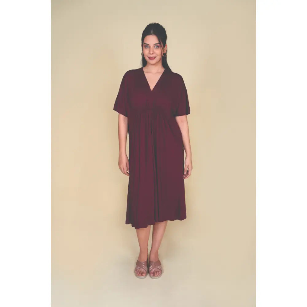 Block Hop Wine Kaftan Dress - Wine, Size - L/XL
