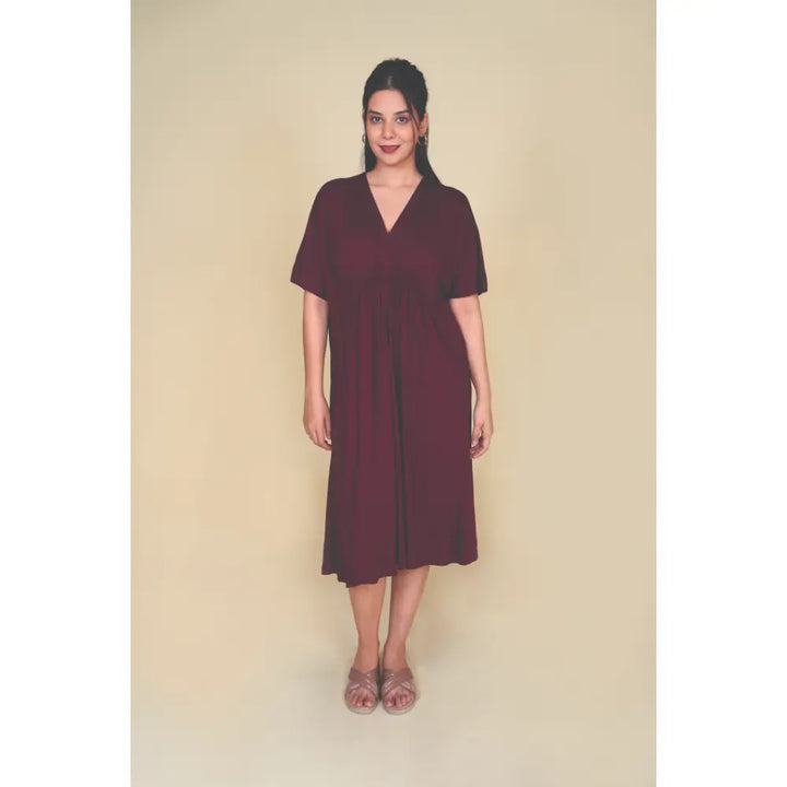Block Hop Wine Kaftan Dress - Wine, Size - L/XL