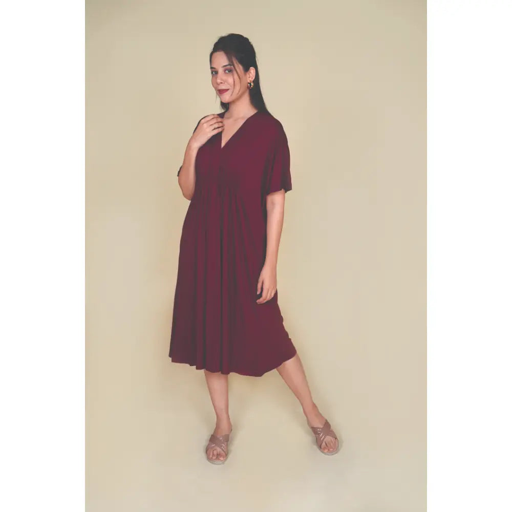 Block Hop Wine Kaftan Dress - Wine, Size - XXL/XXXL