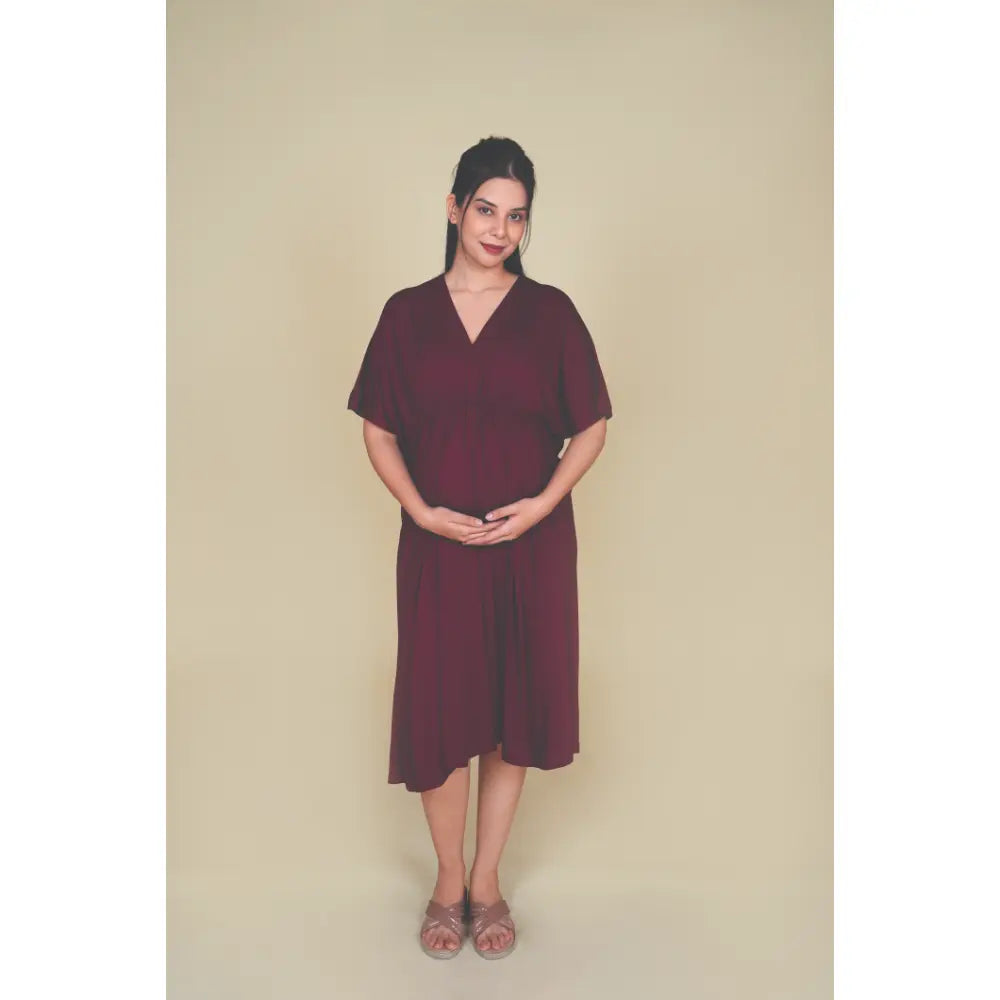 Block Hop Wine Kaftan Dress - Wine, Size - L/XL