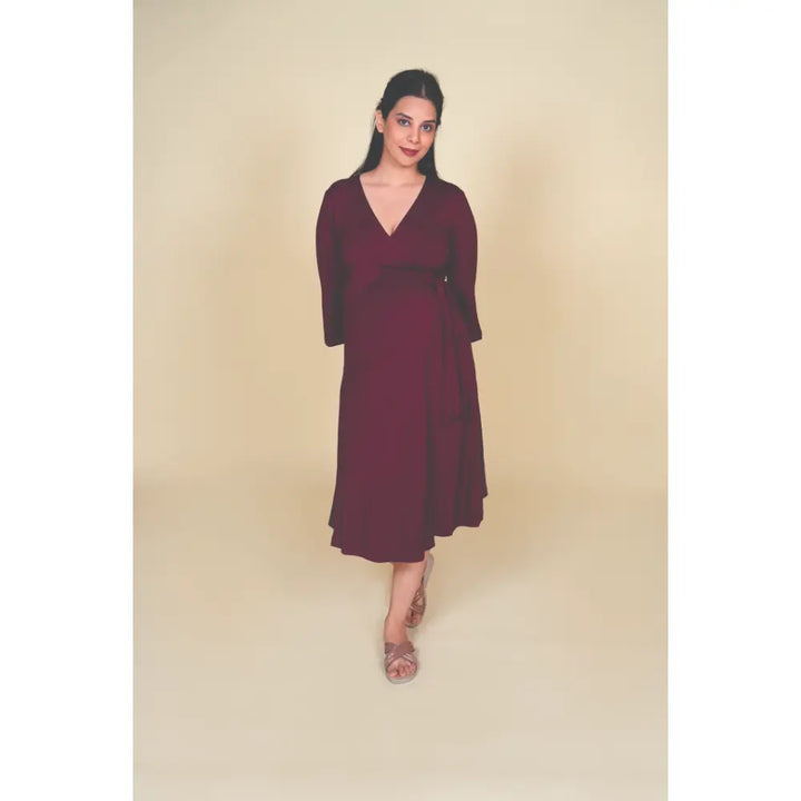 Block Hop Wine Wrap Gown - Wine, Size - S/M